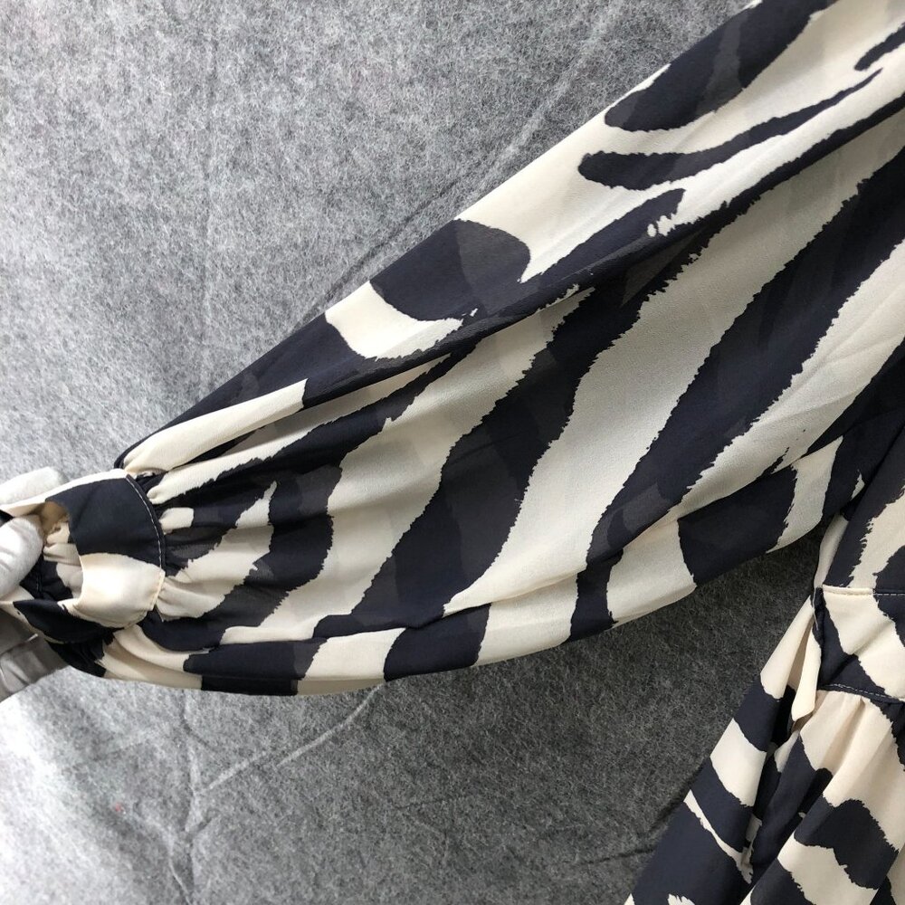 H&M Long Sleeve Dress Womens XXL‎ Ivory Black Zebra Print A-Line Knee Length - Picture 5 of 9